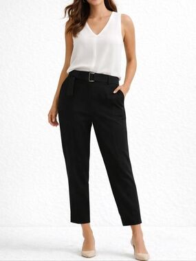 Reiss Black Belted Trousers Womens US 4 High Rise Ankle Tailored Workwear